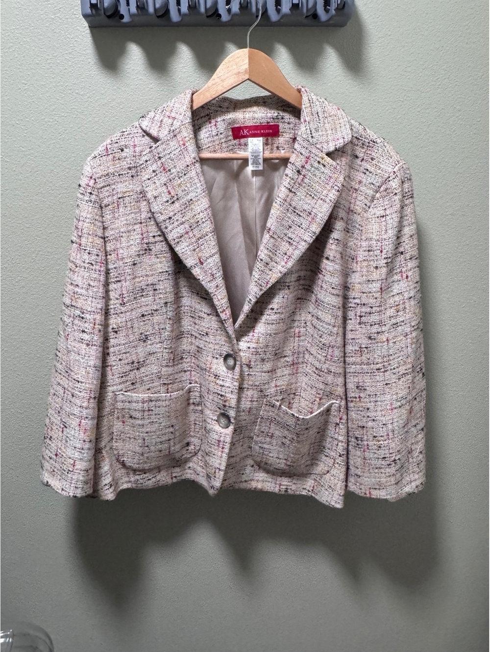 AK Anne Klein Womens 20W Tweed Blazer Multicolor Boucle Jacket Plus Size Lined